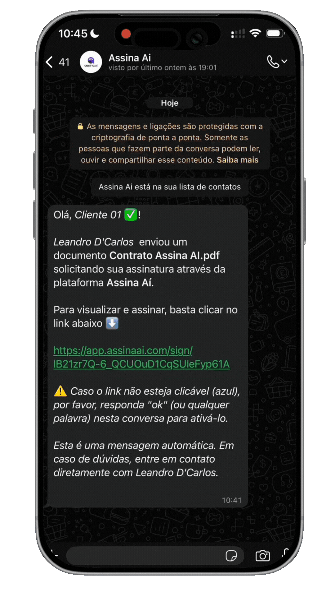 WhatsApp - Assinatura digital via WhatsApp